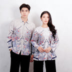Swipe Up Kemeja Batik Couple Pria Wanita Modern Shiroi Blue