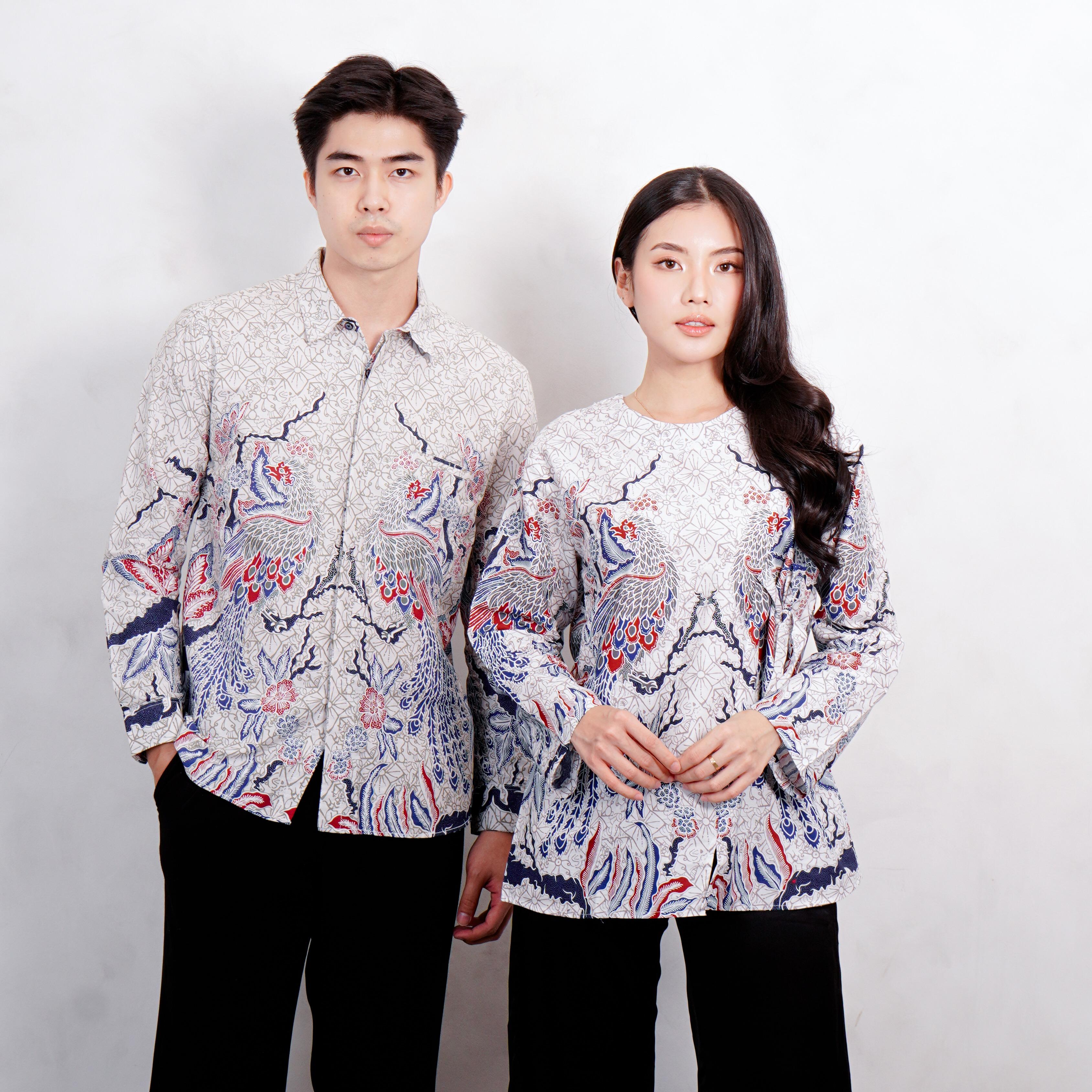 Swipe Up Kemeja Batik Couple Pria Wanita Modern Shiroi Blue