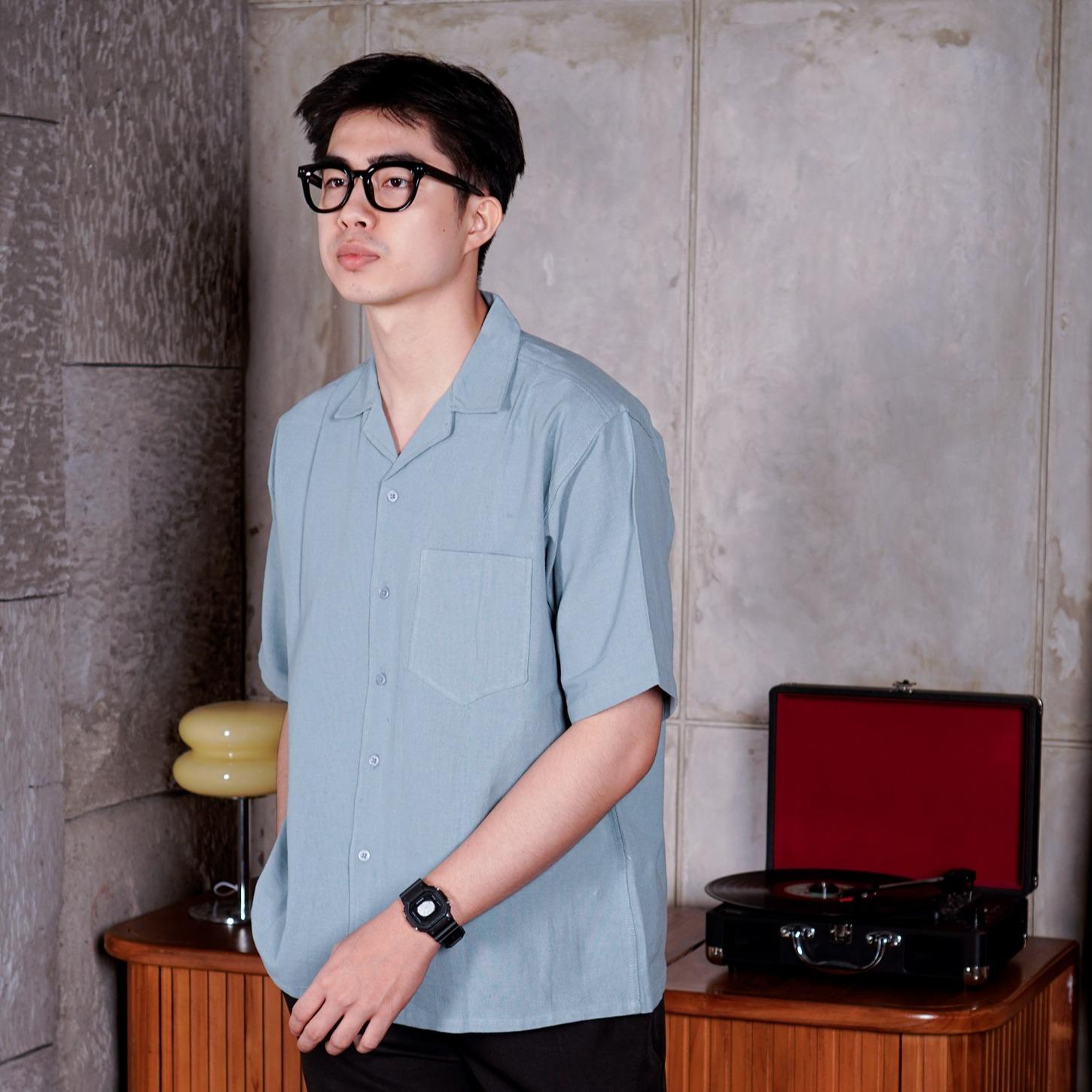 Swipe Up Kemeja Linen Oversize Cuban Bowling Shirt Linen Premium Kerah Lengan Pendek Sage