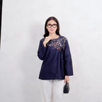 Swipe Up Kemeja Blouse Batik Wanita Modern Suiren Navy