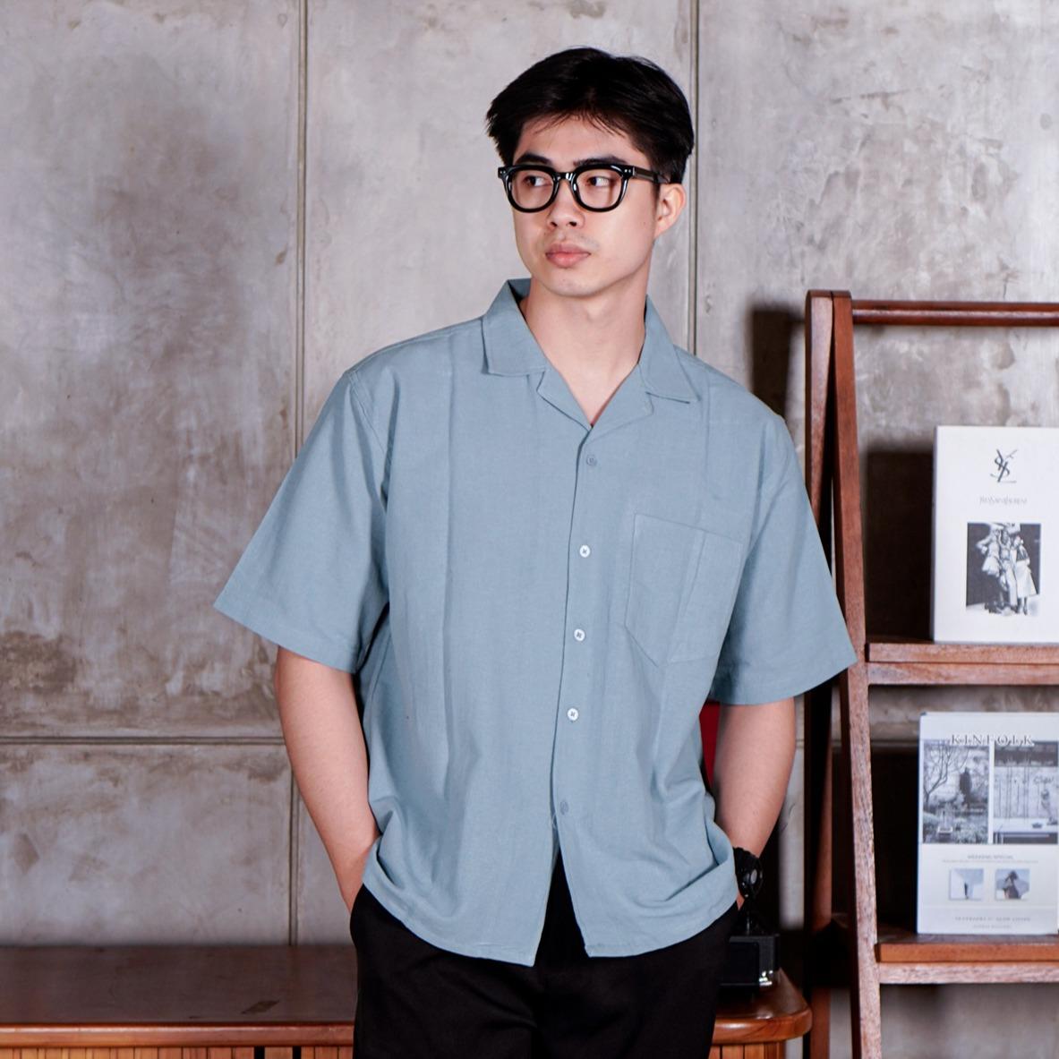 Swipe Up Kemeja Linen Oversize Cuban Bowling Shirt Linen Premium Kerah Lengan Pendek White
