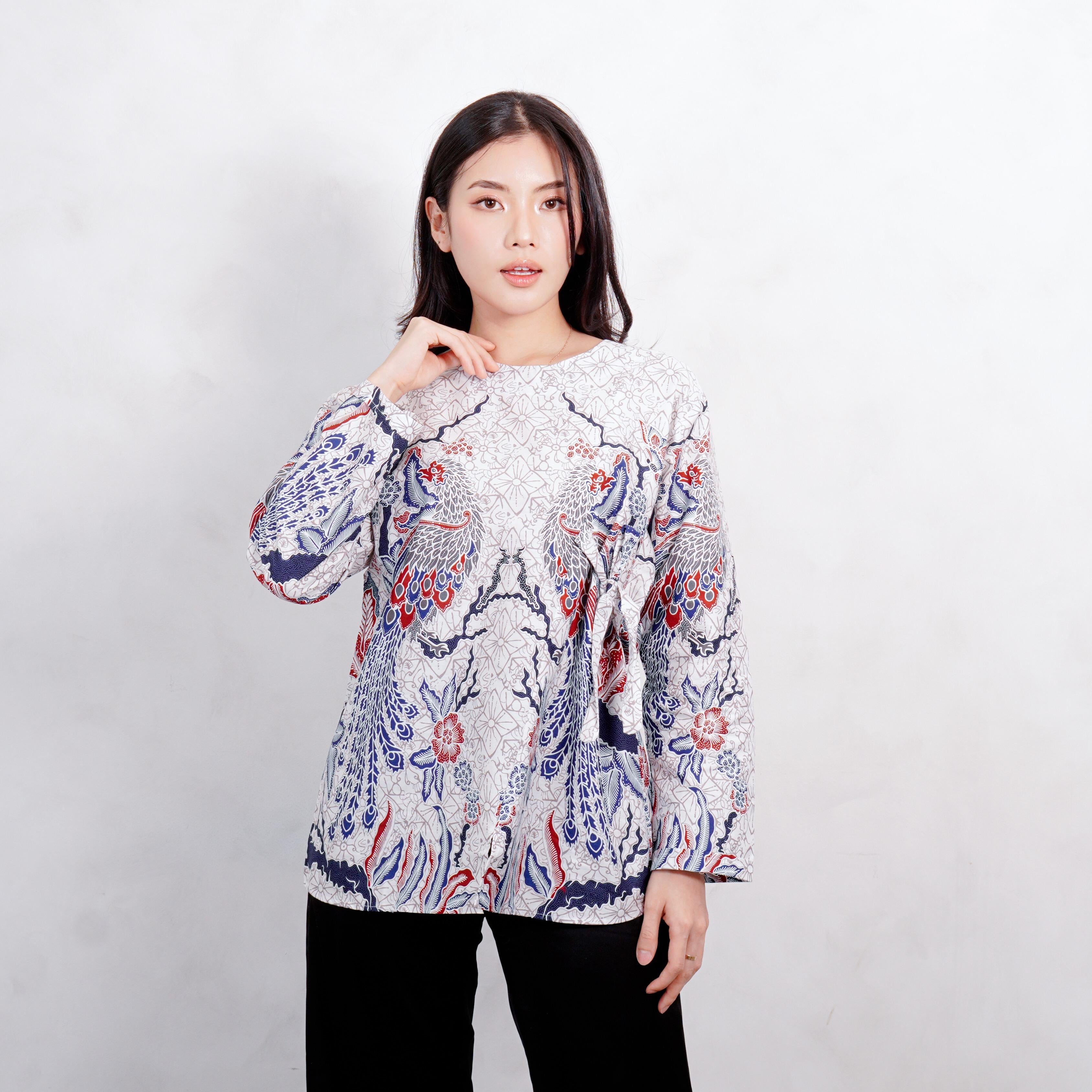 Swipe Up Kemeja Blouse Batik Couple Pria Wanita Modern Shiroi Blue