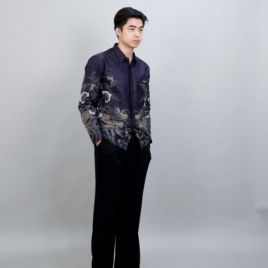 Swipe Up Kemeja Batik Pria Modern Slimfit Katun Lengan Panjang Motif Gokura