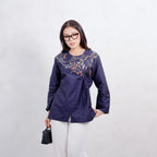 Swipe Up Kemeja Blouse Batik Wanita Modern Suiren Navy