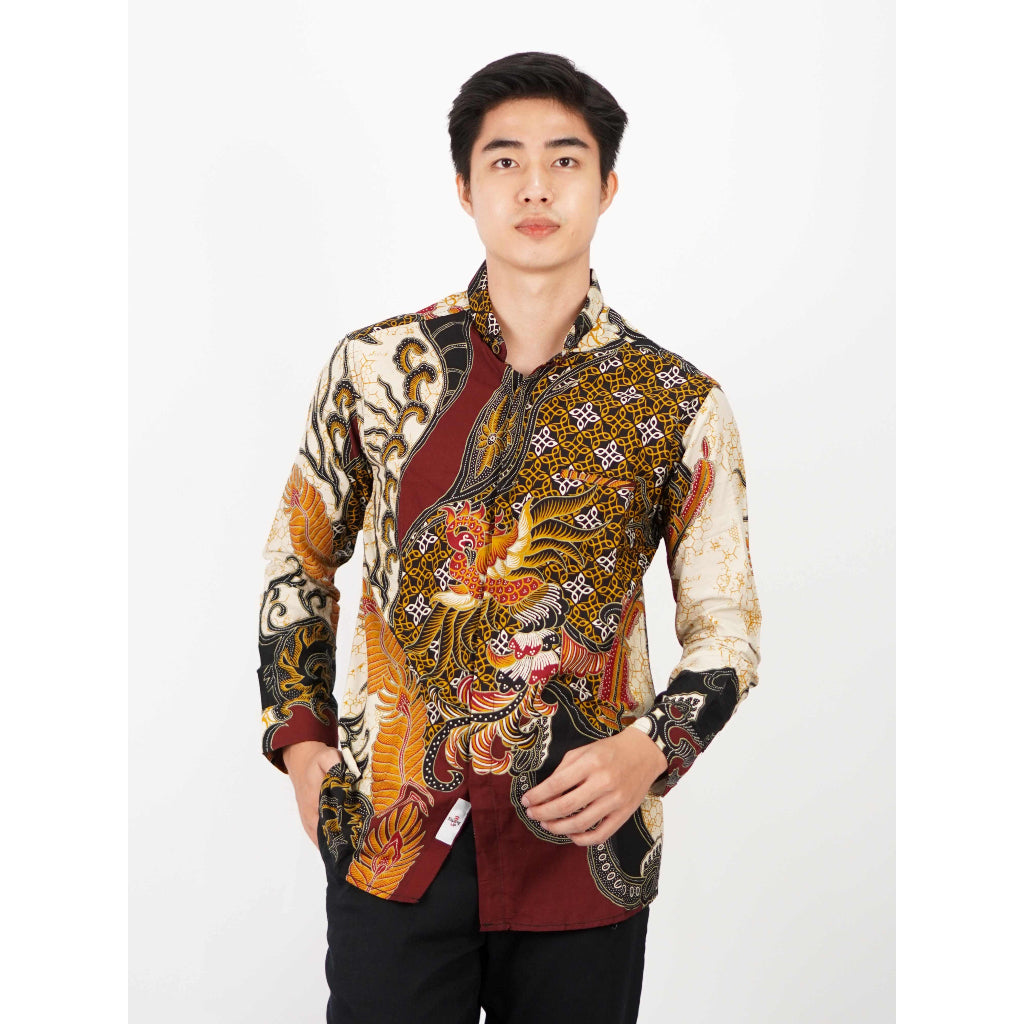 Swipe Up Kemeja Batik Pria Batik Modern Slimfit Lengan Panjang Shiragiku