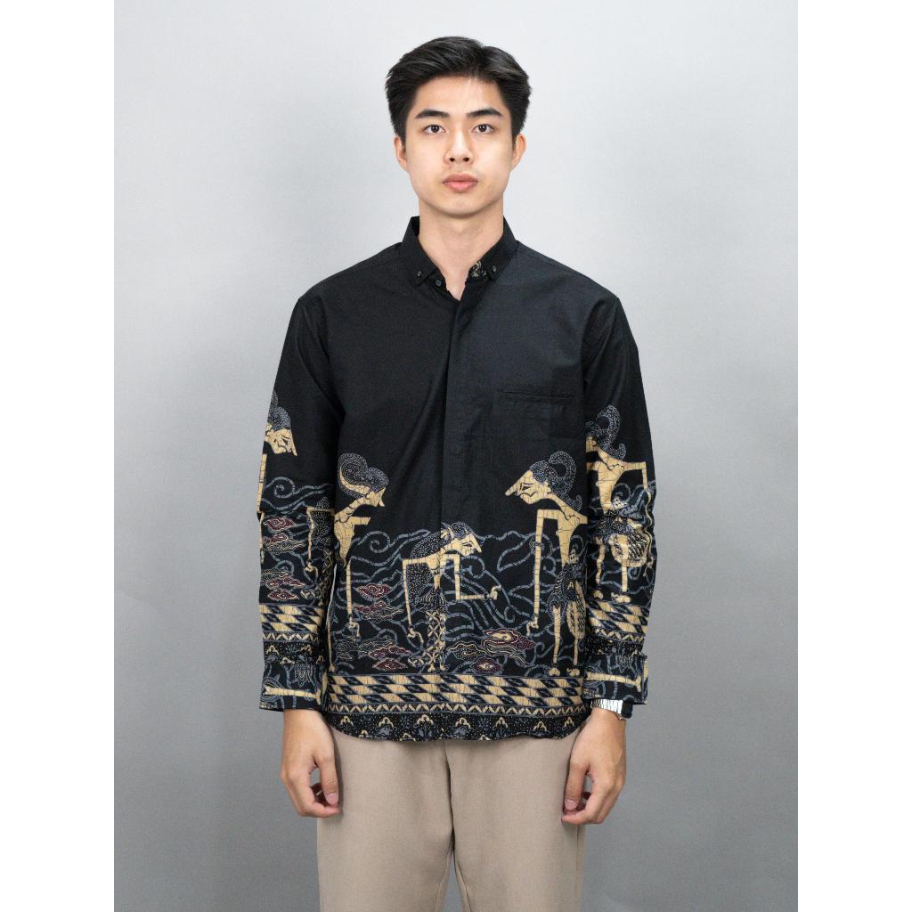 Swipe Up Kemeja Batik Pria Modern Lengan Panjang Arjuna Black Navy