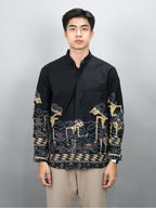 Swipe Up Kemeja Batik Pria Modern Lengan Panjang Arjuna Black Navy