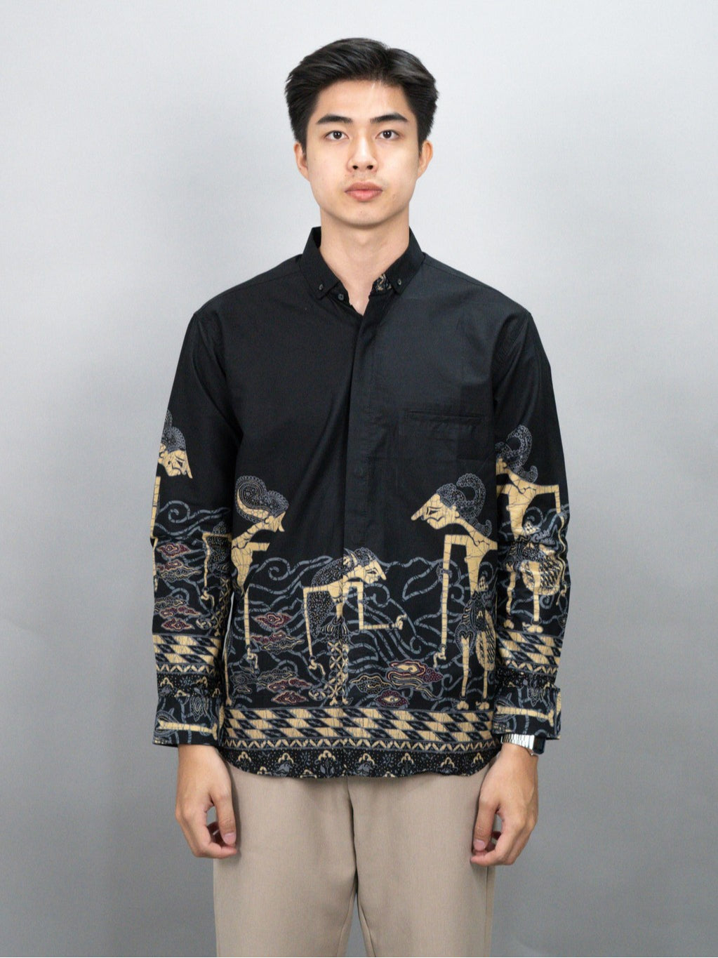 Swipe Up Kemeja Batik Pria Modern Lengan Panjang Arjuna Black Navy