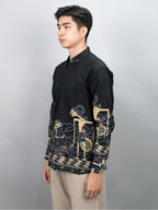 Swipe Up Kemeja Batik Pria Modern Lengan Panjang Arjuna Black Navy
