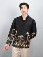 Swipe Up Kemeja Batik Pria Modern Lengan Panjang Arjuna Black Brown