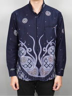 Swipe Up Kemeja Batik Pria Modern Lengan Panjang Night Navy Blue