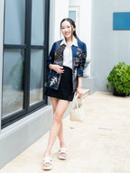 Swipe Up Outer Batik Wanita Modern Lengan 3/4 Akai Navy Brown