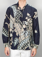 Swipe Up Kemeja Batik Pria Modern Lengan Panjang Akai Navy-Cream
