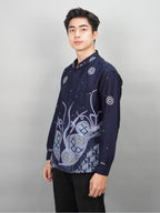 Swipe Up Kemeja Batik Pria Modern Lengan Panjang Night Navy Blue