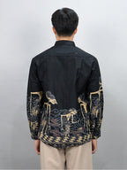Swipe Up Kemeja Batik Pria Modern Lengan Panjang Arjuna Black Navy