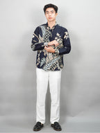 Swipe Up Kemeja Batik Pria Modern Lengan Panjang Akai Navy-Cream