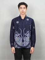 Swipe Up Kemeja Batik Pria Modern Lengan Panjang Night Navy Blue