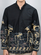 Swipe Up Kemeja Batik Pria Modern Lengan Panjang Arjuna Black Navy