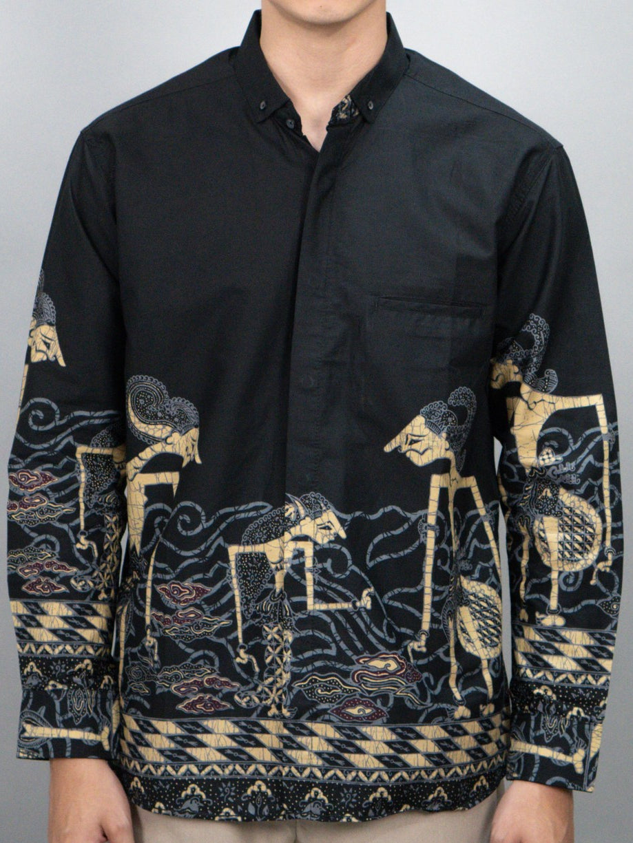 Swipe Up Kemeja Batik Pria Modern Lengan Panjang Arjuna Black Navy