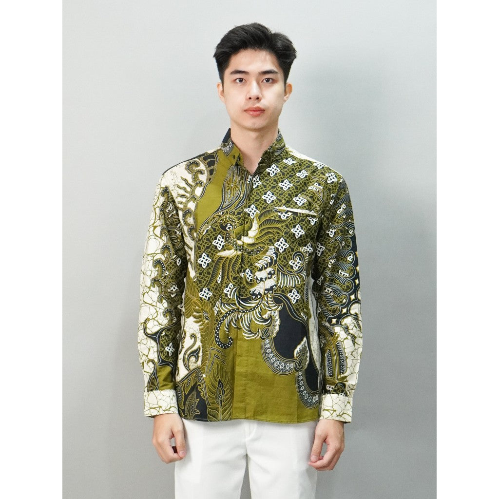 Swipe Up Kemeja Batik Pria Batik Modern Slimfit Lengan Panjang Shiragiku