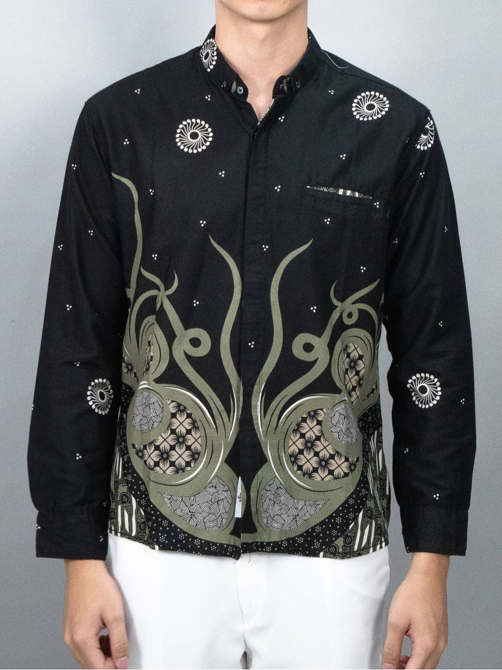 Swipe Up Kemeja Batik Pria Modern Lengan Panjang Night Green