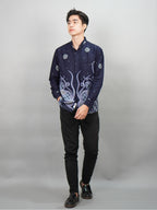 Swipe Up Kemeja Batik Pria Modern Lengan Panjang Night Navy Blue