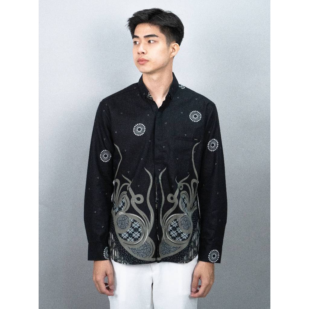 Swipe Up Kemeja Batik Pria Modern Jumbo Lengan Panjang Night