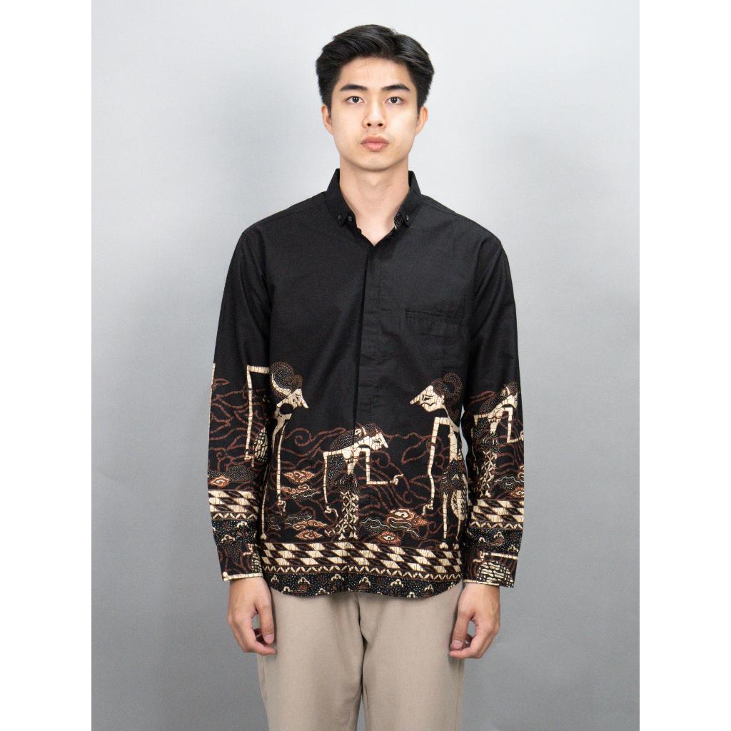 Swipe Up Kemeja Batik Pria Modern Lengan Panjang Arjuna Black Navy
