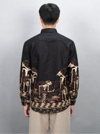 Swipe Up Kemeja Batik Pria Modern Lengan Panjang Arjuna Black Brown