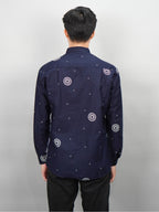 Swipe Up Kemeja Batik Pria Modern Lengan Panjang Night Navy Blue
