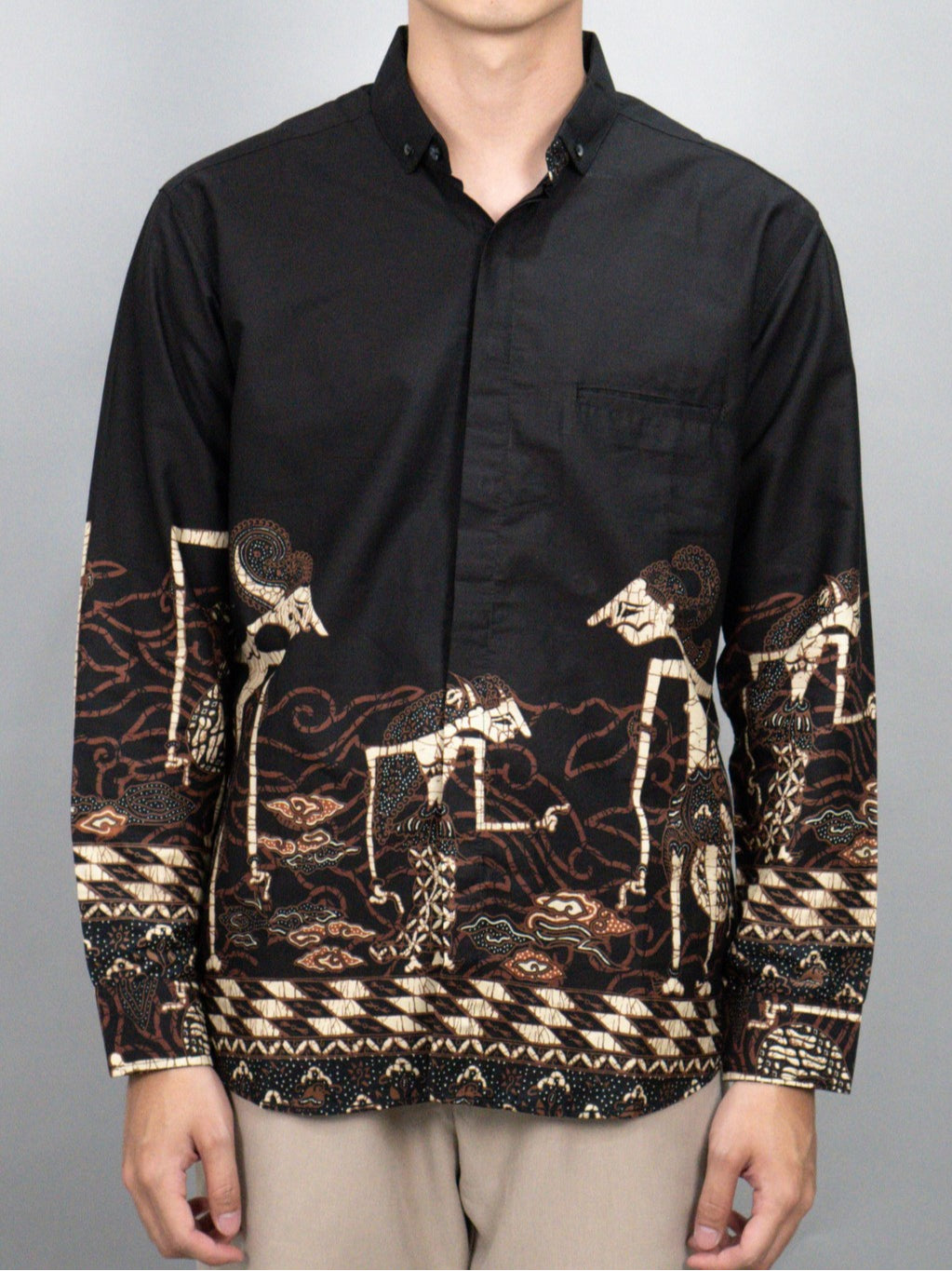 Swipe Up Kemeja Batik Pria Modern Lengan Panjang Arjuna Black Brown