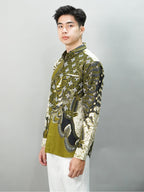 Swipe Up Kemeja Batik Pria Batik Modern Slimfit Lengan Panjang Shiragiku