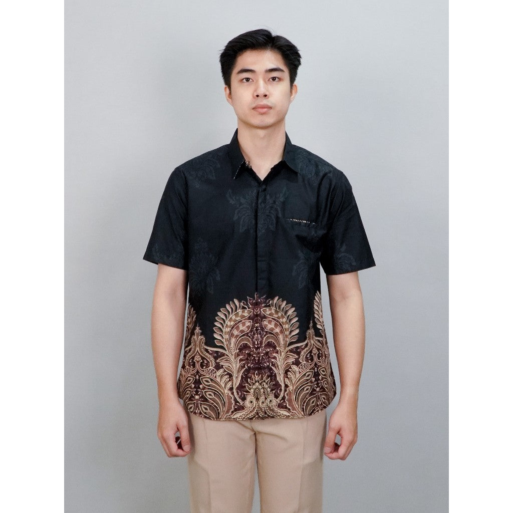 Swipe Up Kemeja Batik Pria Modern Lengan Pendek Charisma Navy