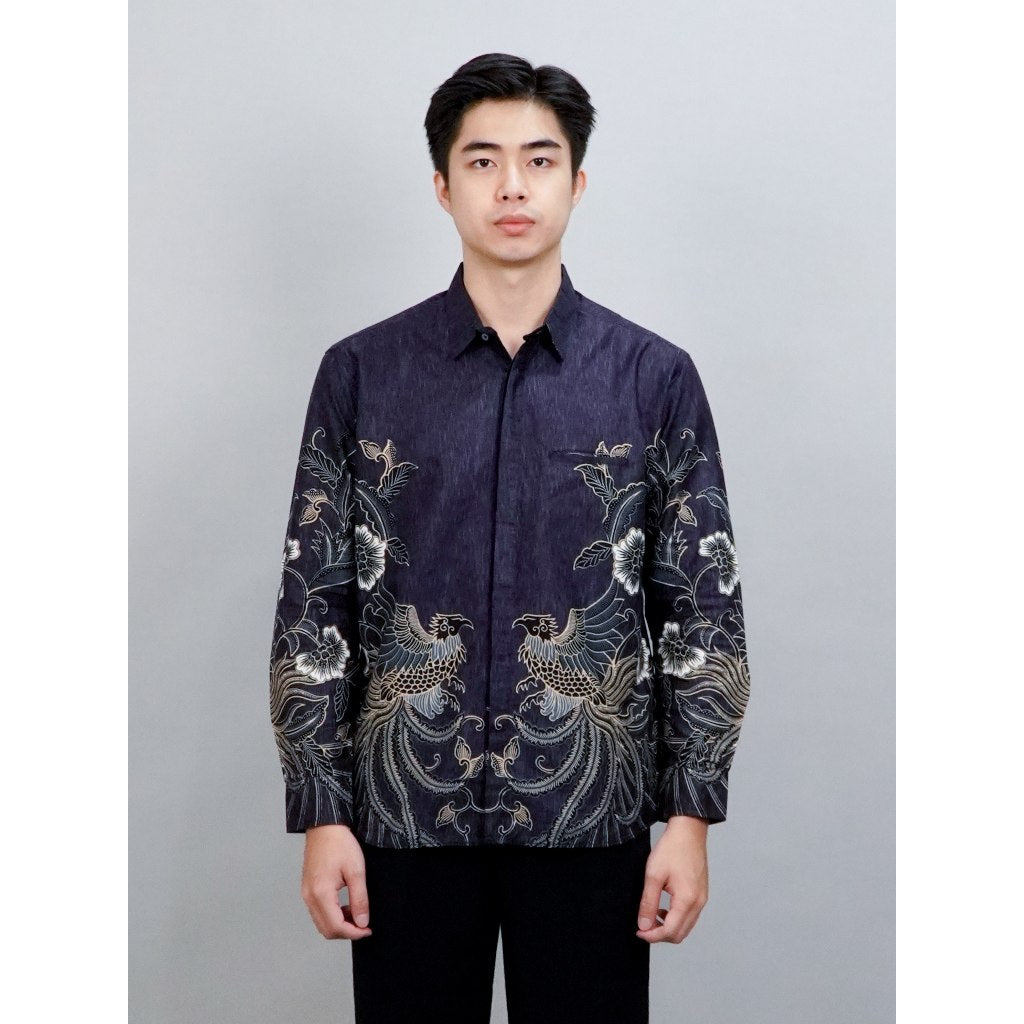 Swipe Up Kemeja Batik Pria Modern Slimfit Katun Lengan Panjang Motif Gokura Blue