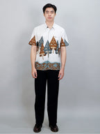 Swipe Up Kemeja Batik Pria Modern Lengan Pendek Wayang Laksmana White