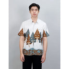 Swipe Up Kemeja Batik Pria Modern Lengan Pendek Wayang Laksmana White