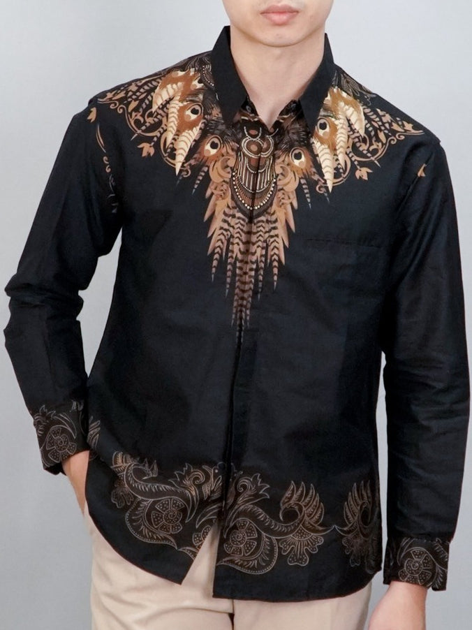Swipe Up Kemeja Batik Pria Modern Slimfit Lengan Panjang Wagayama Black