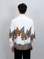 Swipe Up Kemeja Batik Pria Modern Lengan Panjang Wayang Laksmana White