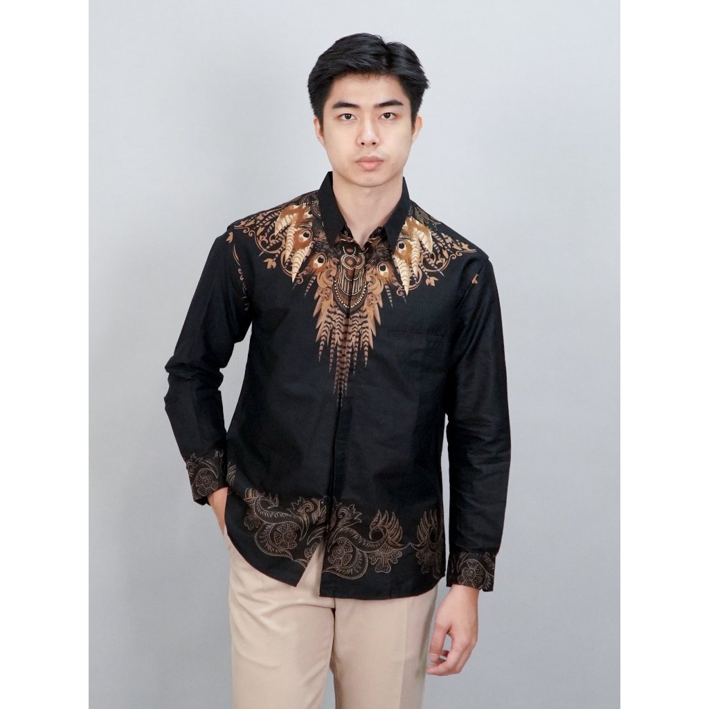 Swipe Up Kemeja Batik Pria Modern Slimfit Lengan Panjang Wagayama Maroon