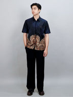 Swipe Up Kemeja Batik Pria Modern Lengan Pendek Charisma Navy
