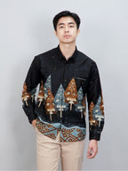 Swipe Up Kemeja Batik Pria Modern Slimfit Lengan Panjang Wayang Laksmana