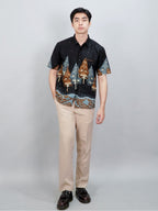 Swipe Up Kemeja Batik Pria Modern Lengan Pendek Wayang Laksmana Black