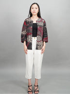 Swipe Up Outer Batik Wanita Modern Lengan 3/4 Kiiro Maroon