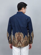 Swipe Up Kemeja Batik Pria Modern Slimfit Lengan Panjang Charisma Navy