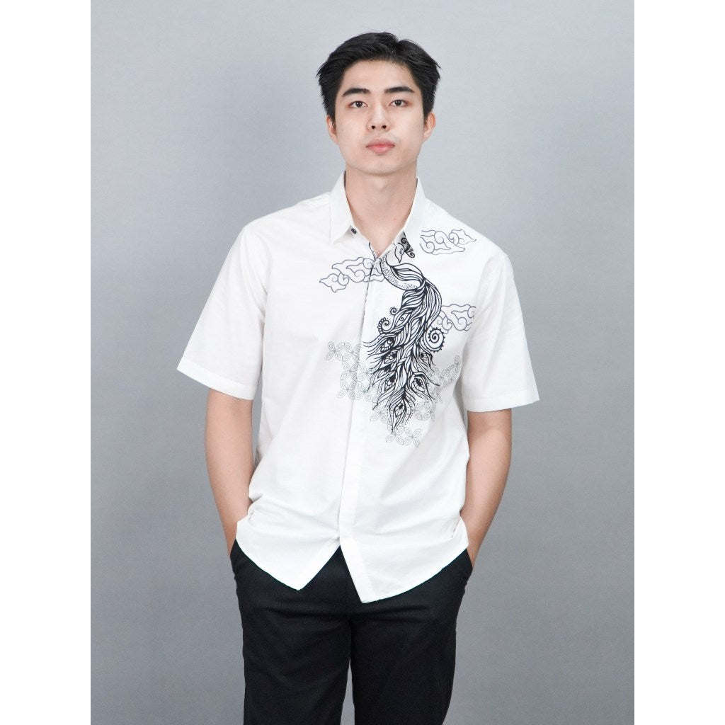 Swipe Up Kemeja Batik Pria Modern Lengan Pendek Himawari White