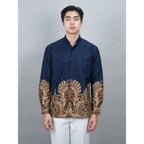 Swipe Up Kemeja Batik Pria Modern Slimfit Lengan Panjang Charisma Navy