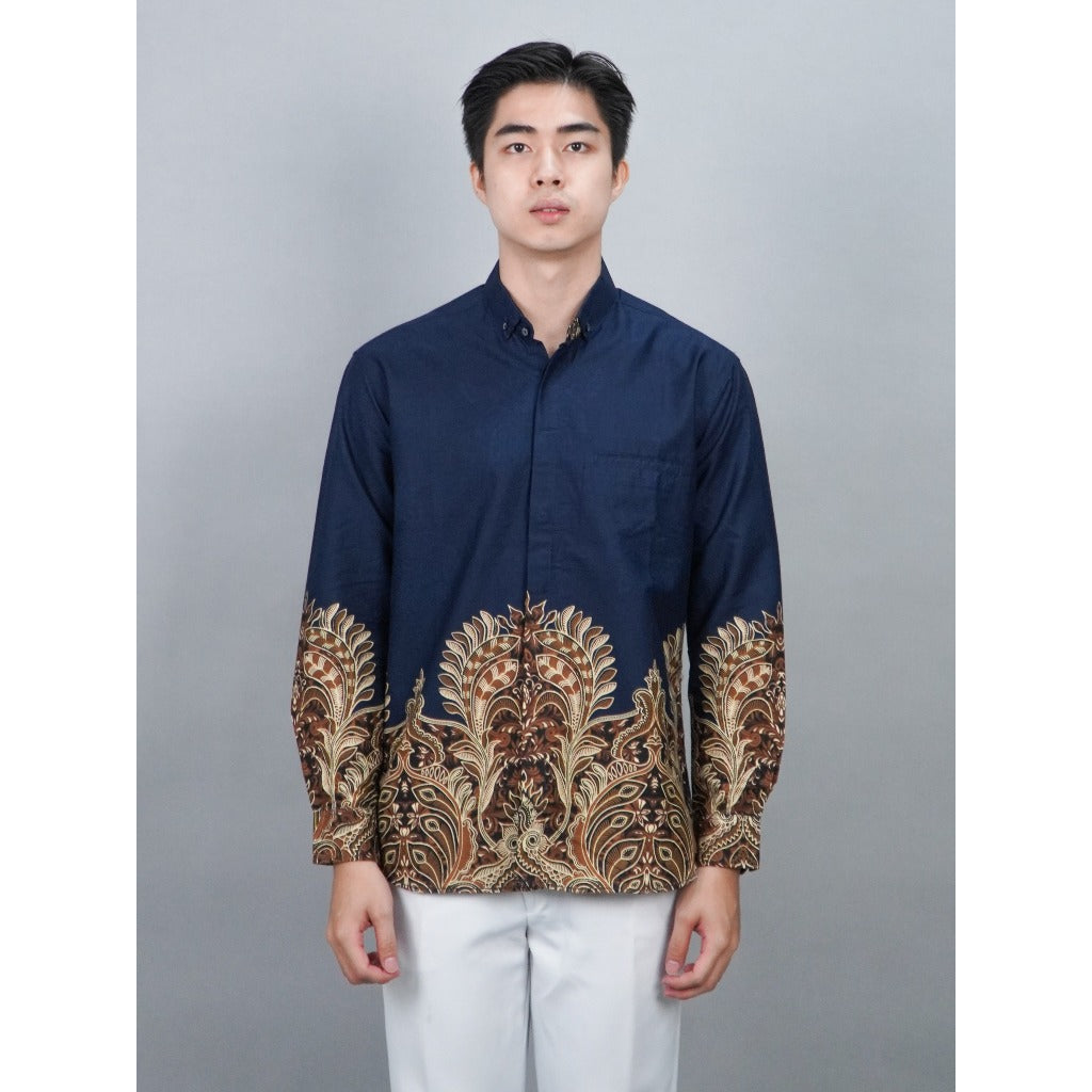 Swipe Up Kemeja Batik Pria Modern Slimfit Lengan Panjang Charisma Navy