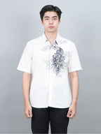 Swipe Up Kemeja Batik Pria Modern Lengan Pendek Himawari White