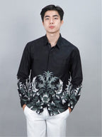 Swipe Up Kemeja Batik Pria Modern Katun Slimfit Lengan Panjang Motif Katsura Black