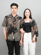 Swipe Up Outer Batik Wanita Modern Lengan 3/4 Ajisai Black